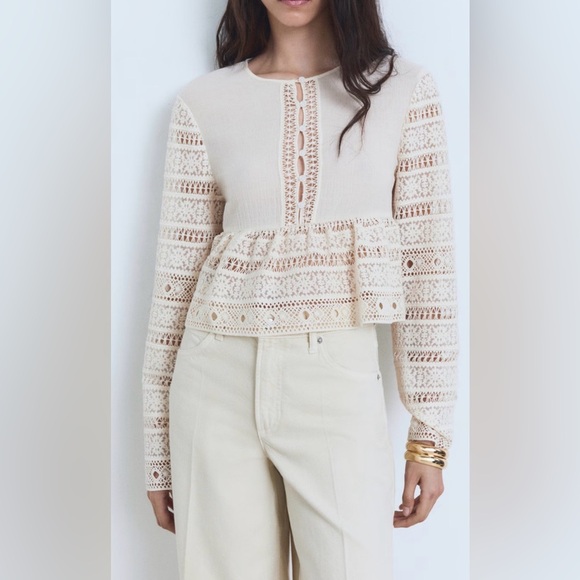 Mango Tops - Mango Cream Lace Detail Blouse